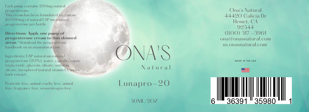 Ona's Natural 20% Concentrated Progesterone Cream, 50 ml Pump